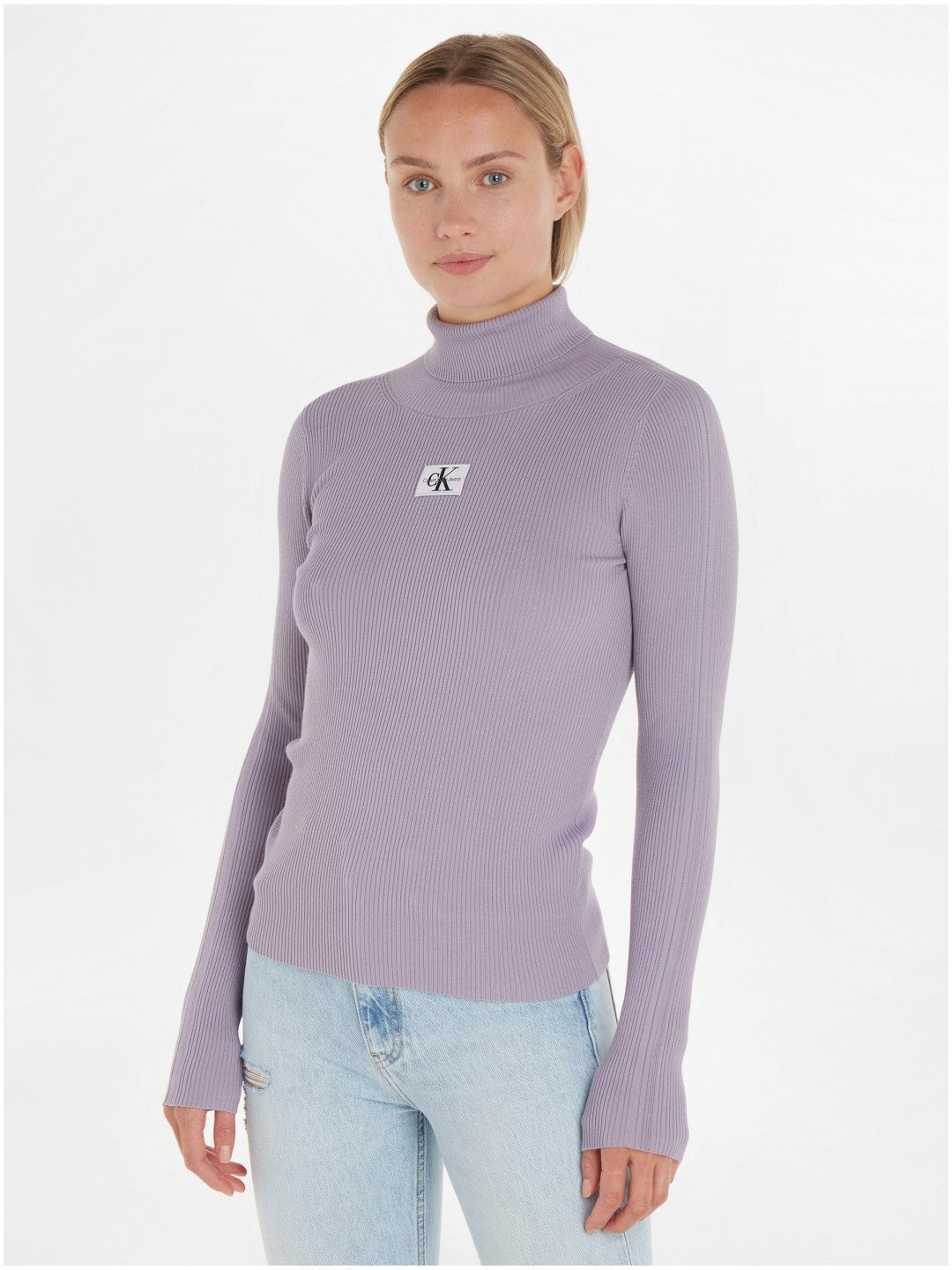 Světle fialový dámský žebrovaný rolák Calvin Klein Jeans