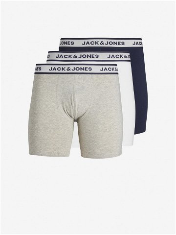 Sada tří pánských boxerek ve světle šedé bílé a tmavě modré barvě Jack & Jones Solid