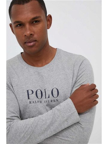 Bavlněná košile s dlouhým rukávem Polo Ralph Lauren šedá barva s potiskem