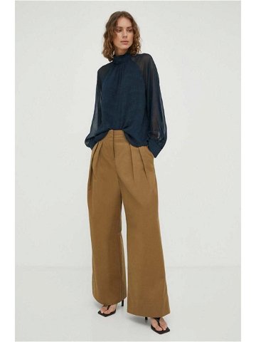 Kalhoty Lovechild dámské béžová barva široké high waist