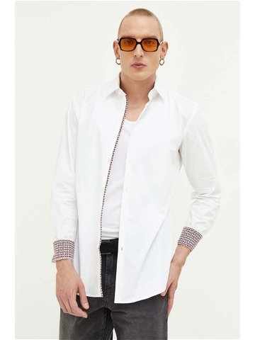 Bavlněná košile HUGO bílá barva slim s klasickým límcem