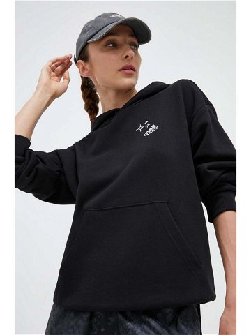 Bavlněná mikina adidas dámská černá barva s kapucí s aplikací