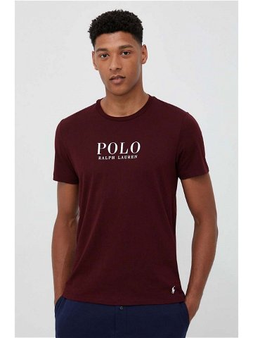 Bavlněné pyžamové tričko Polo Ralph Lauren vínová barva s potiskem 714899613