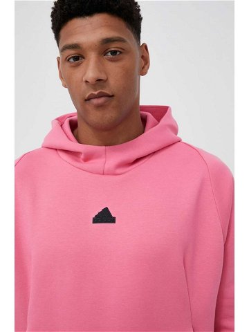 Mikina adidas ZNE pánská růžová barva s kapucí s aplikací