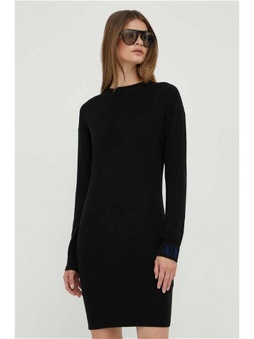 Vlněné šaty Armani Exchange černá barva midi