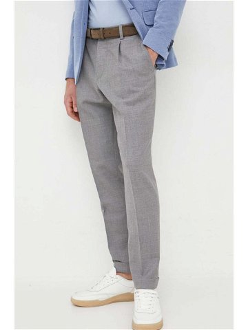 Vlněné kalhoty BOSS šedá barva jednoduché