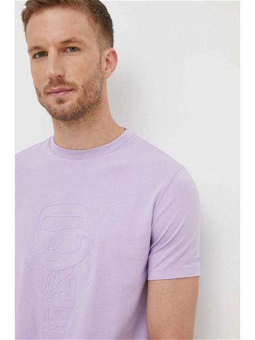 Bavlněné tričko Karl Lagerfeld fialová barva s potiskem