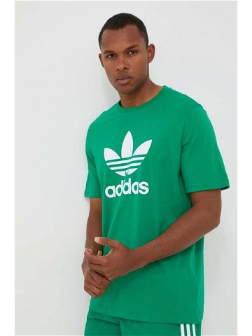 Bavlněné tričko adidas Originals zelená barva s potiskem