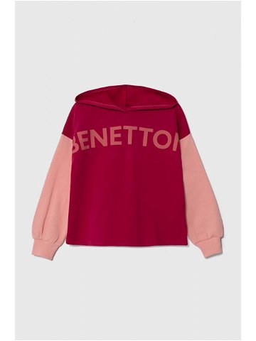 Dětská bavlněná mikina United Colors of Benetton růžová barva s kapucí s potiskem