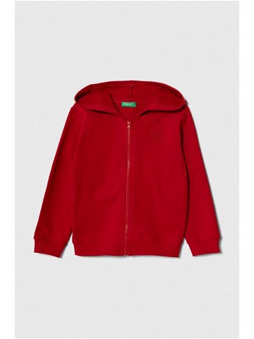 Dětská mikina United Colors of Benetton červená barva s kapucí hladká