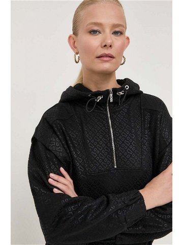Mikina BOSS dámská černá barva s kapucí s potiskem