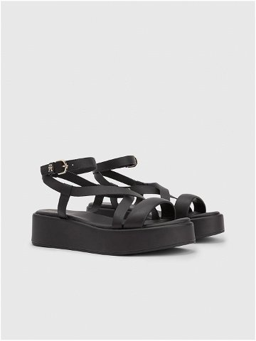 Černé dámské kožené sandály na platformě Tommy Hilfiger