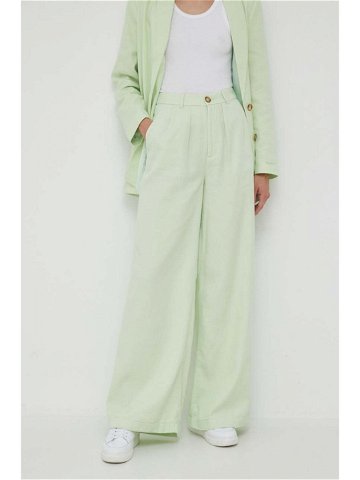Kalhoty s příměsí lnu Pepe Jeans Monna zelená barva high waist