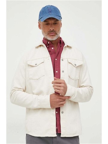 Džínová košile Pepe Jeans Dave pánská béžová barva regular s klasickým límcem
