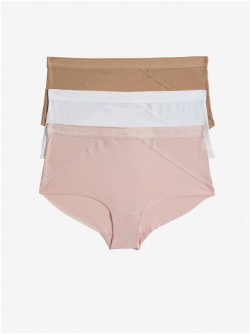 Sada tří dámských kalhotek v růžové bílé a hnědé barvě Marks & Spencer