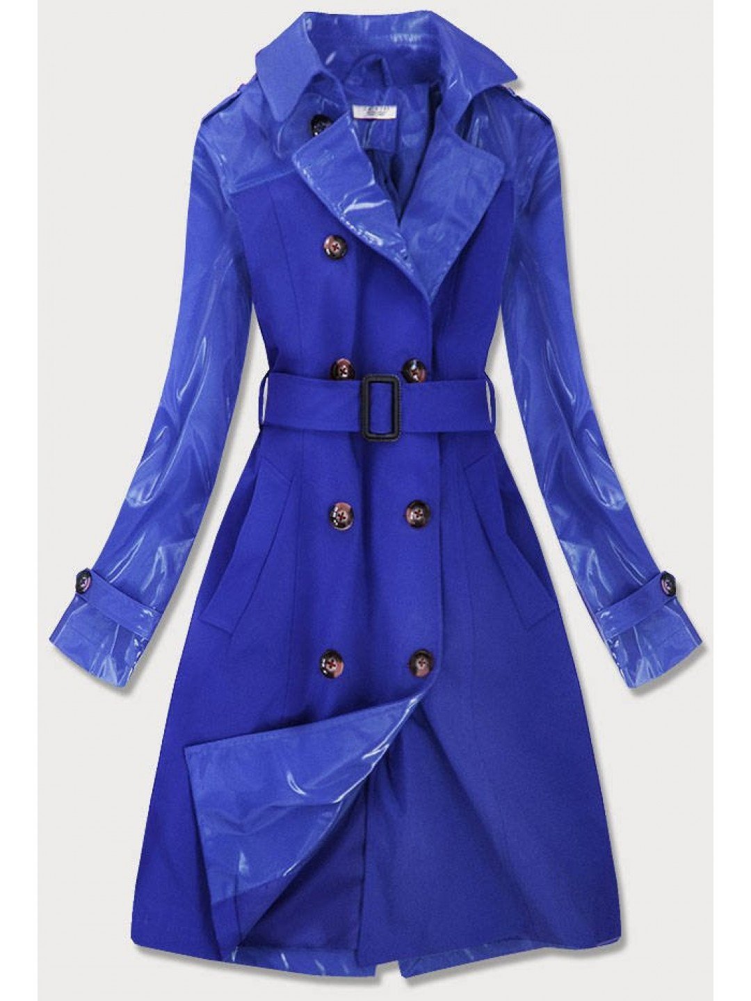 Světle modrý tenký kabát z různých spojených materiálů YR2027 odcienie niebieskiego XL 42