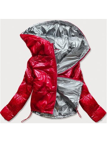 Lesklá červená prošívaná dámská bunda s kapucí B9560 odcienie czerwieni XL 42