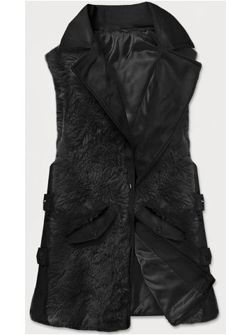 Elegantní černá vesta z eko kůže a kožešiny BR9592-101 černá S 36
