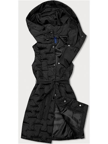Dlouhá černá dámská vesta s páskem JIN217 odcienie czerni L 40