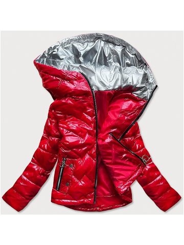 Červená prošívaná dámská bunda s kapucí R9562 odcienie czerwieni XXL 44