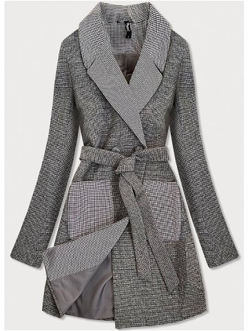 Šedý dámský károvaný dvouřadový kabát 2705 odcienie szarości XL 42
