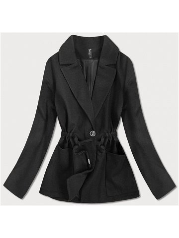 Krátký černý volný dámský kabát 2727 odcienie czerni L 40
