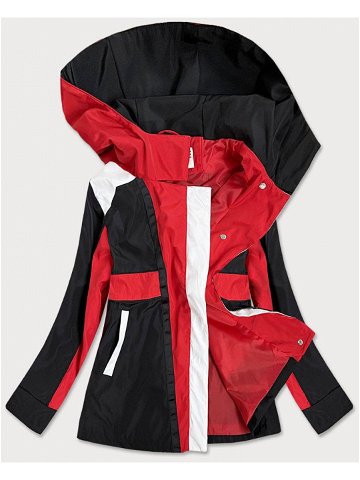 Červeno-černá dámská bunda větrovka s kapucí YR1967 odcienie czerwieni M 38