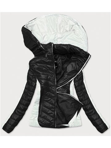 Dvoubarevná černá ecru dámská bunda s kapucí 6318 odcienie czerni XL 42
