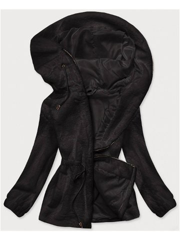 Černá kožešinová dámská bunda s kapucí BR9596-1 odcienie czerni XXL 44
