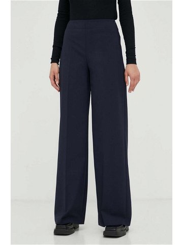 Kalhoty s příměsí vlny Drykorn tmavomodrá barva široké high waist
