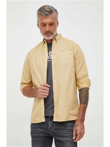 Košile Pepe Jeans Fabio béžová barva regular s límečkem button-down