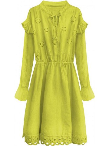 Bavlněné dámské šaty v limetkové barvě s výšivkou 303ART odcienie zieleni ONE SIZE