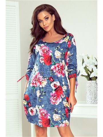 SOPHIE – Pohodlné dámské oversize šaty s květinovým vzorem na džínovině 281-2 M