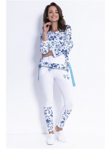 Dlouhé kalhoty F879 – Fobya bílo-modré květy L