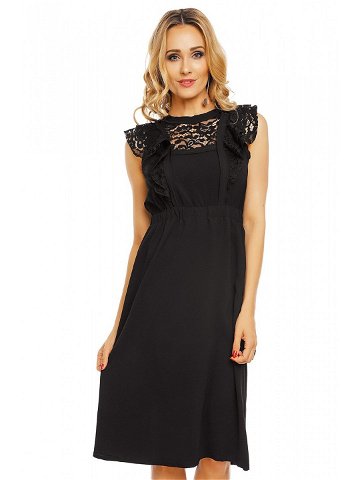 Dámské šaty s krajkovým rukávem středně dlouhé černé – Černá – Elli White černá S M