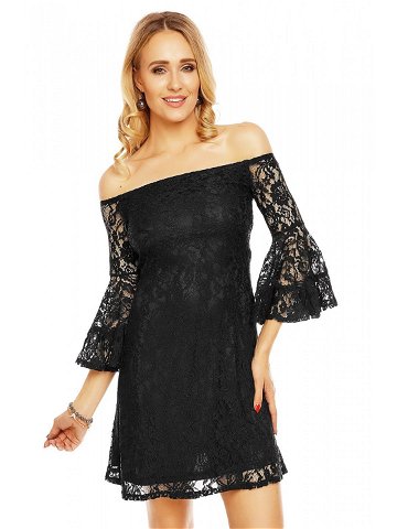 Krajkové dámské šaty s lodičkovým výstřihem a širokými rukávy černé – Černá – MAYAADI černá L