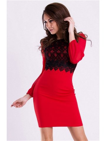 Dámské společenské šaty EMAMODA s dlouhými rukávy červeno-černé – Červená L – EMAMODA L červená-černá