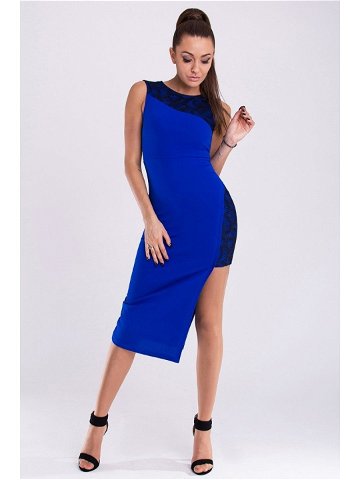 Společenské šaty dámské značkové EMAMODA zdobené krajkou modré – Modrá L – EMAMODA modrá L