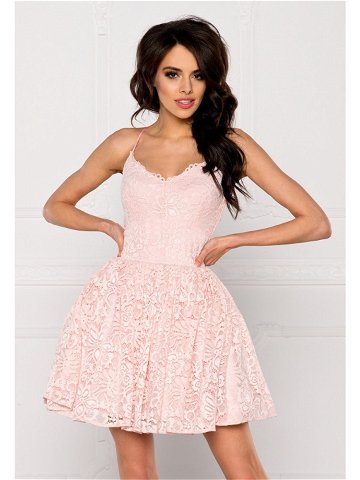 Společenské dámské šaty na ramínka krajkové s kolovou sukní růžové – Růžová L – Sherri L