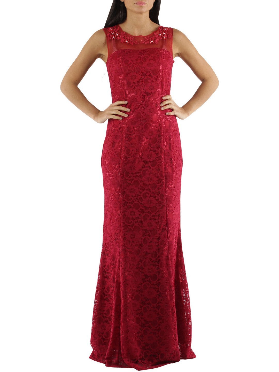 Společenské a plesové šaty krajkové dlouhé luxusní CHARM S Paris červené – Červená – CHARM S Paris XS
