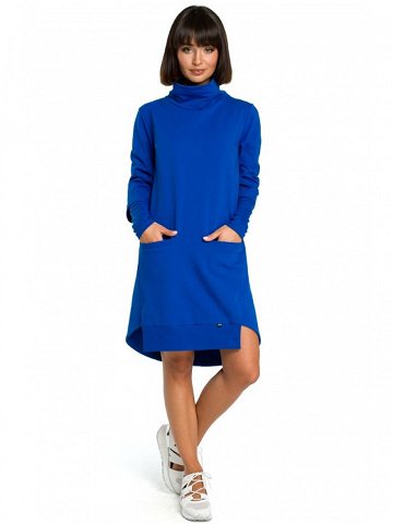 B089 Asymetrické šaty s rolovaným výstřihem – královská modř EU XXL