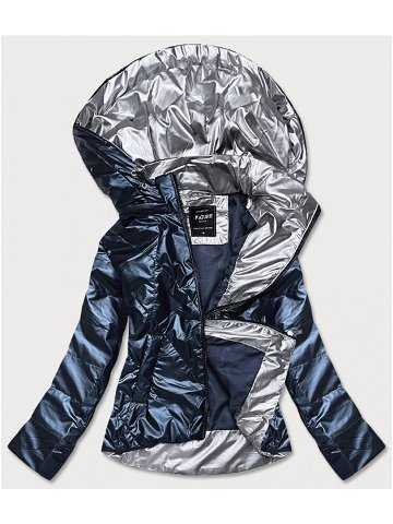Šedomodrá dámská bunda se stříbrnou kapucí RQW-7008 modrá L 40