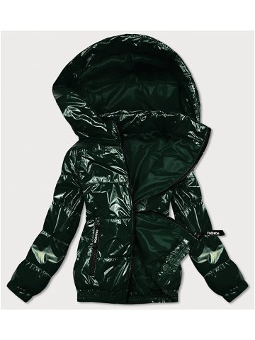 Lesklá zelená prošívaná bunda s kapucí BR9788-10 odcienie zieleni 52