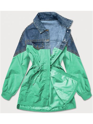 Světle modro-zelená dámská džínová denim bunda z různých spojených materiálů PFFS12233 odcienie zieleni ONE SIZE