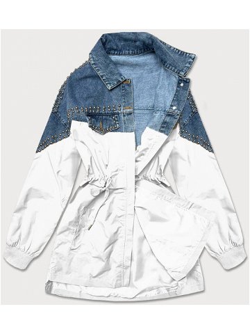 Světle modro-bílá dámská džínová denim bunda z různých spojených materiálů PFFS12233 odcienie niebieskiego ONE SIZE