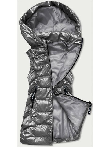 Lesklá šedá dámská vesta s kapucí B8019-70 odcienie szarości XL 42