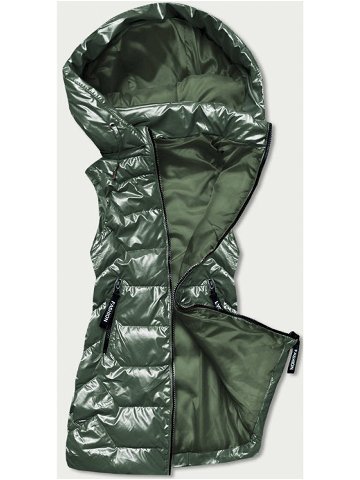 Lesklá zelená dámská vesta s kapucí B8019-10 odcienie zieleni XL 42