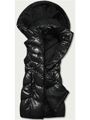 Lesklá černá vesta s kapucí B8025-1 odcienie czerni XXL 44
