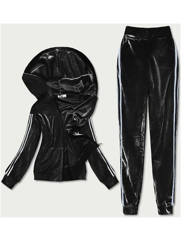 Černý dámský velurový dres s lampasy 81223 odcienie czerni XL 42