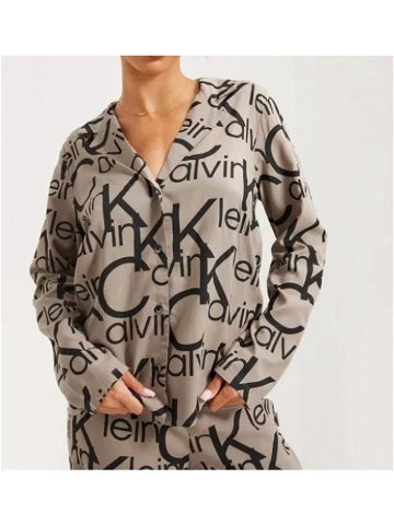 Dámský vrchní díl pyžama QS6848E 5VM béžová černá – Calvin Klein béžová s černou M